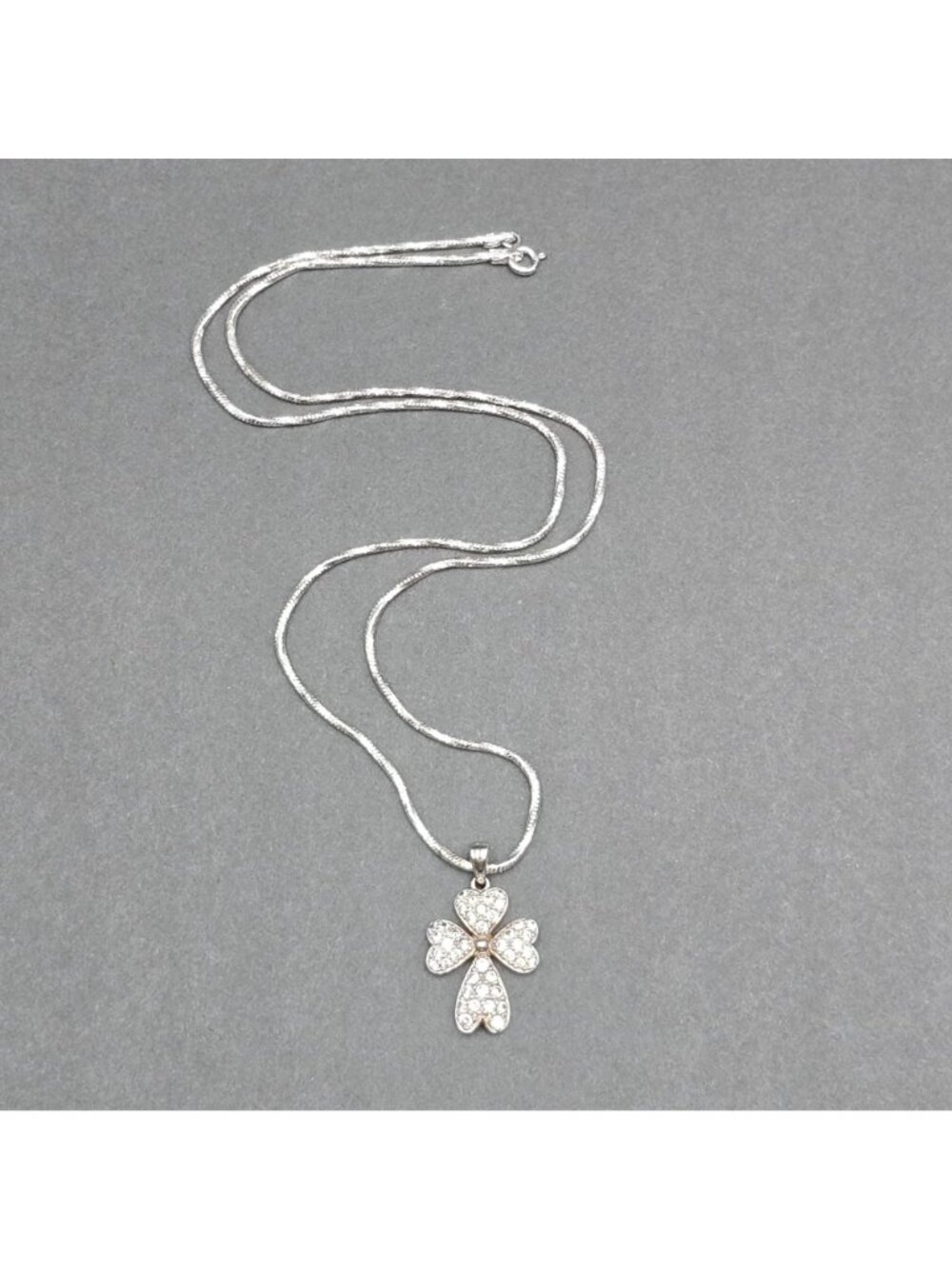 Vintage Ross Simons Sterling Silver CZ Four Heart Clover Cross Pendant Necklace - Picture 5 of 16
